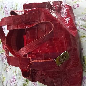 Francesco Biasia large patent red leather tote